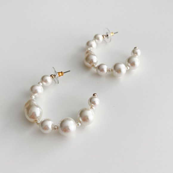 J. Crew Factory Pearl Hoop Earrings - Picture 2 of 3